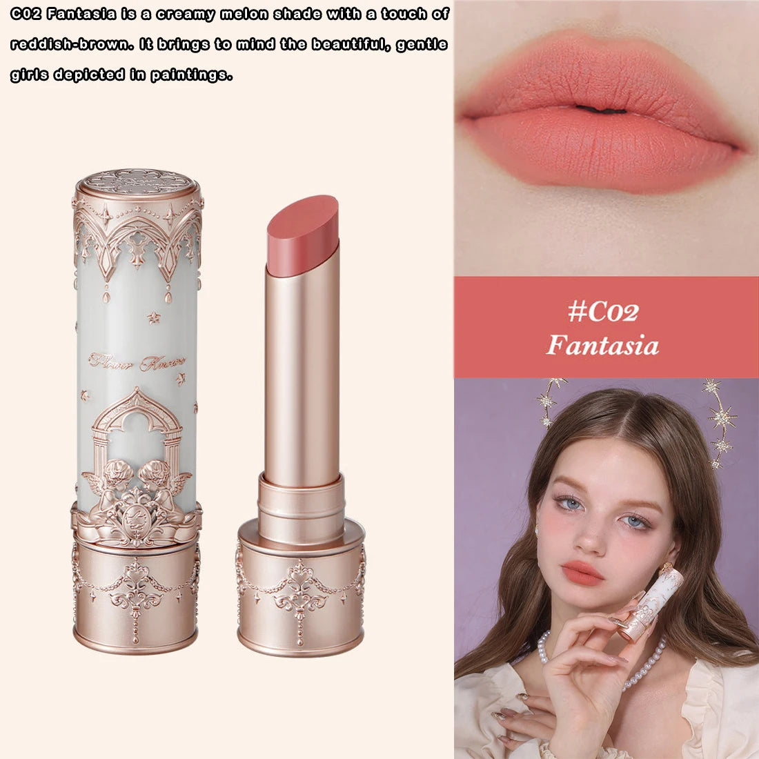 Flower Knows Little Angel Collection Lipstick Velvet Matte Waterproof Long Lasting Lip Gloss Makeup Moisturizing Soft Texture