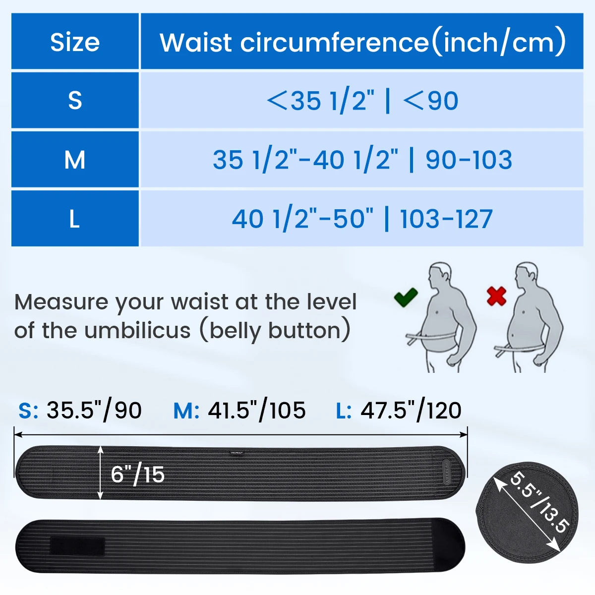 VELPEAU Umbilical Hernia Belt for Epigastric Incisional and Belly Button Hernia Navel Abdominal Binder Adjustable and Non-Slip