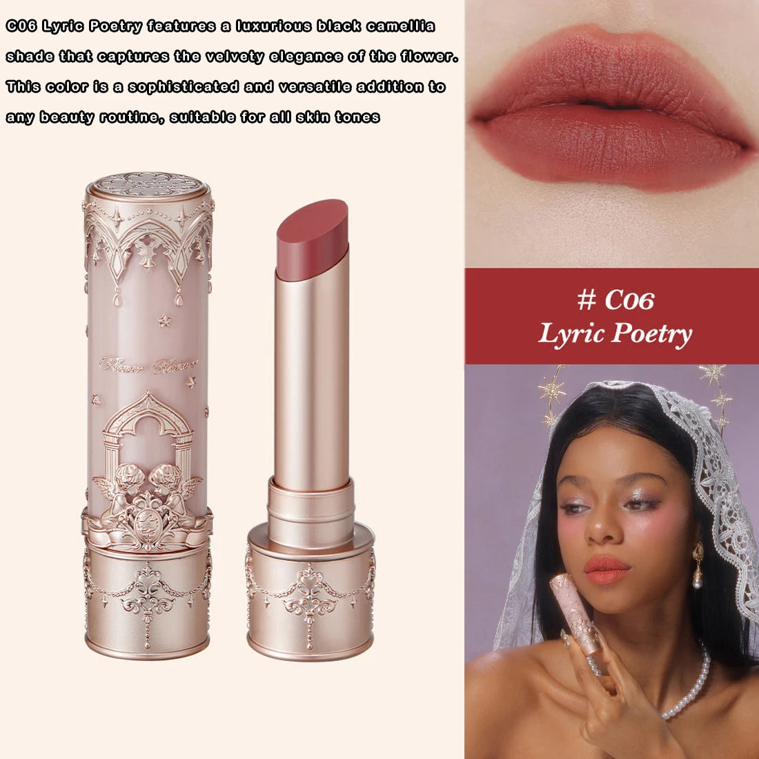 Flower Knows Little Angel Collection Lipstick Velvet Matte Waterproof Long Lasting Lip Gloss Makeup Moisturizing Soft Texture