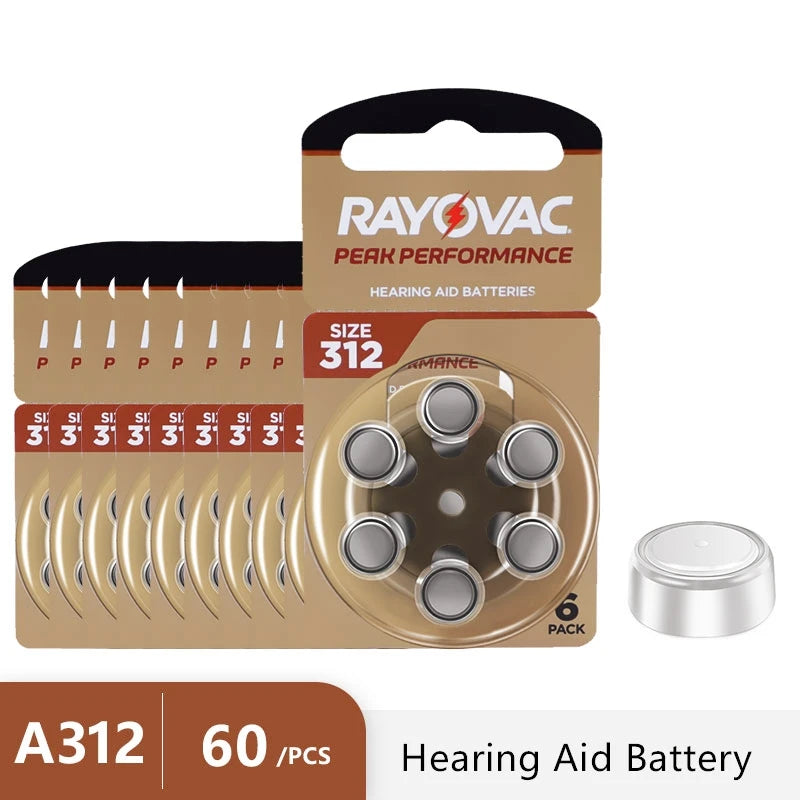 60Pcs Hearing Aid Batteries 312 A312 312A ZA312 312a PR41 Rayovac Peak UK Zinc Air Button Ear Aid Batteries For Hearing Aids 312